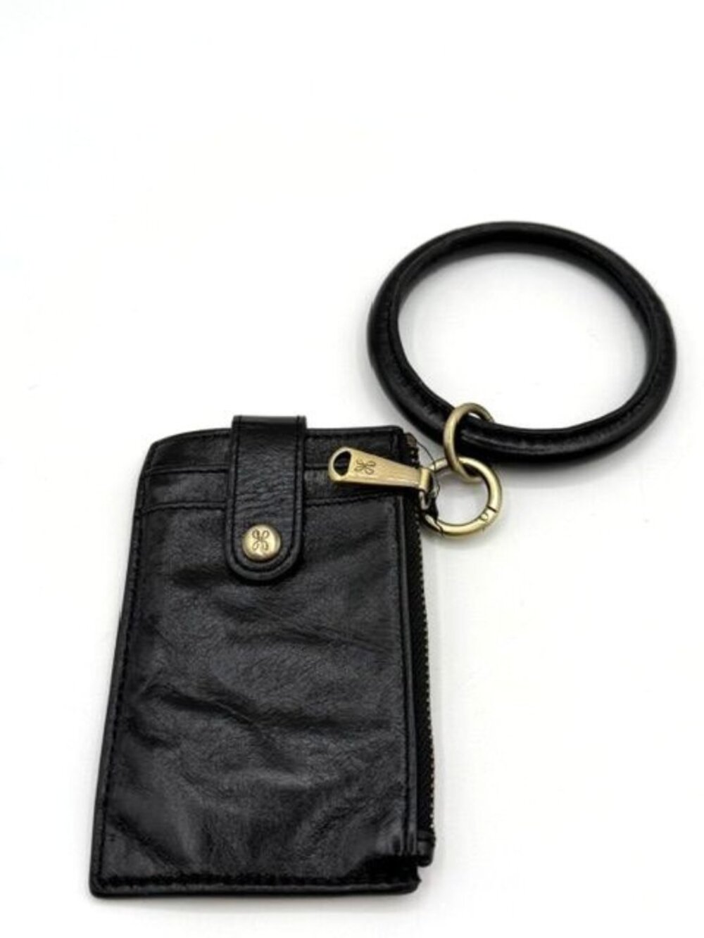 HOBO Black Leather Bangle Wallet Card Case Zip Coin Purse Wristlet 5x3